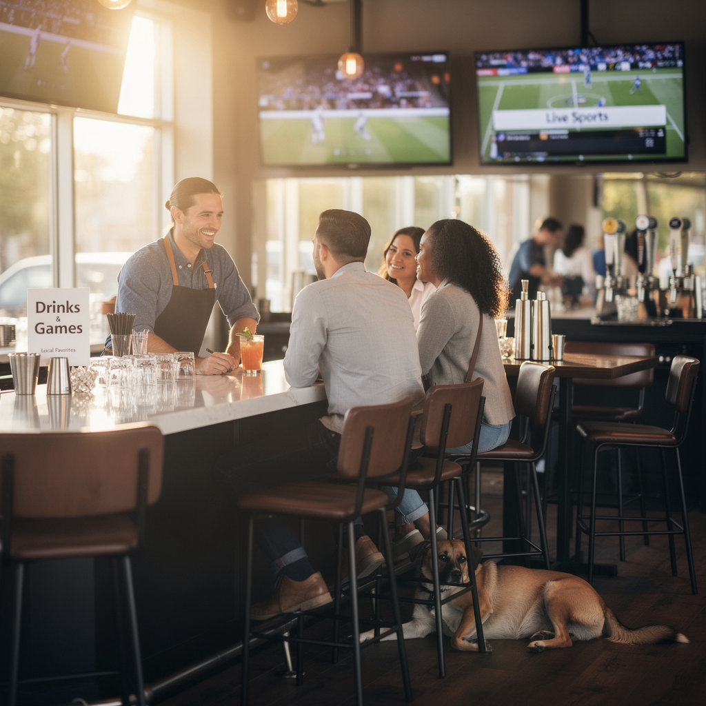 The Cliff Room bar interior showcasing sports screens, jukebox, and casual seating for a welcoming Santa Barbara sports lounge